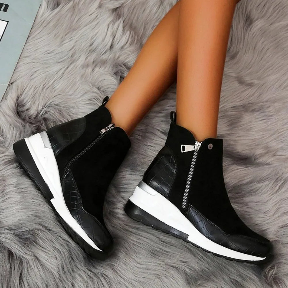 New Women Winter Boots Chunky Sneakers Ankle Boots Woman Zipper Buckle Thick Sole Platform High Top Female Booties.