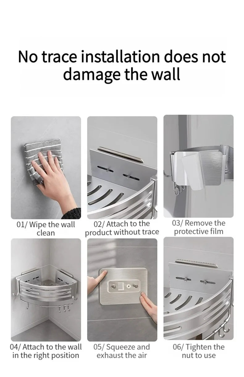 Kein Bohren Aluminium Badezimmer Regal Regale Shampoo Make-up Lagerung Halter Küche Organizer Wand Badezimmer Zubehör