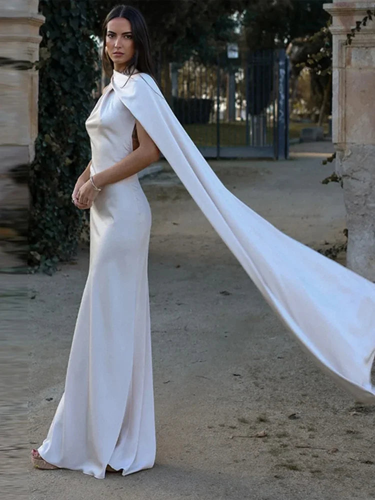 Band hängenden Hals lange Kleider schräg Schulter schnüren rücken frei seidig Satin Temperament Slim Fit Neck holder Frau Fischschwanz Kleid.