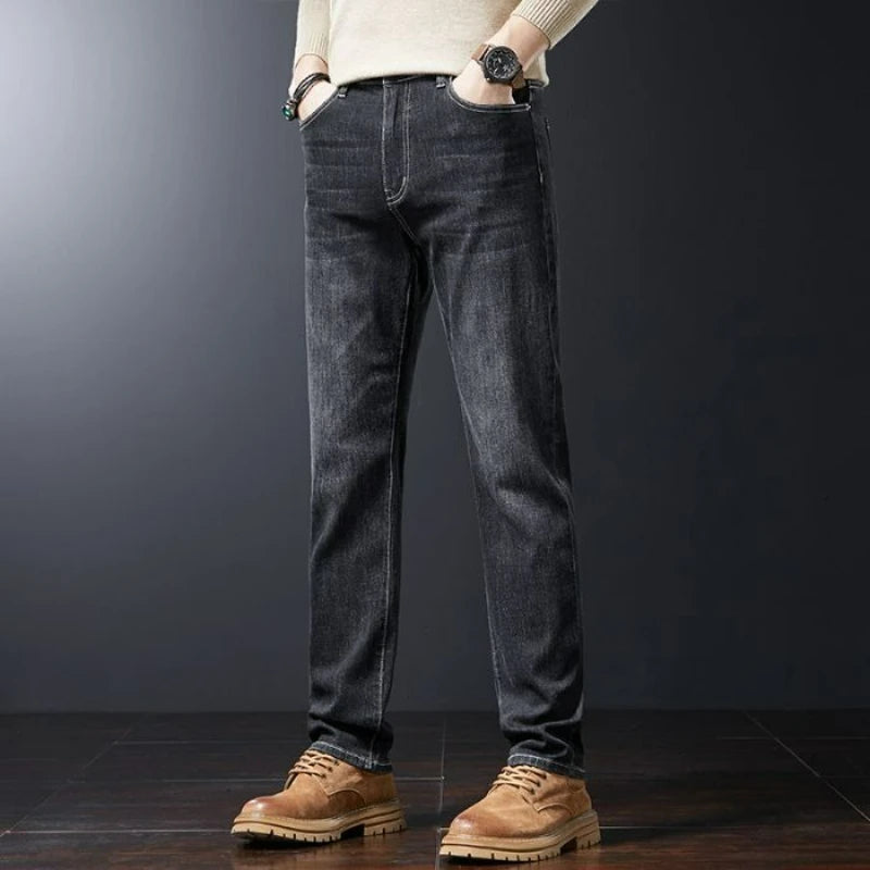 2025 New High Quality Jeans Men Baggy Pants Autumn Straight Cut Loose Solid Denim Pants Streetwear Fashion Pockets Vintage Man.