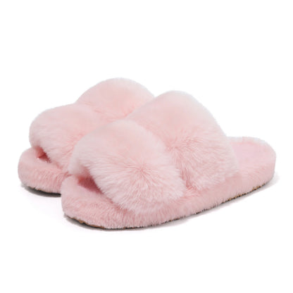 Evshine New Open Toe Fluffy Slippers Indoor Warm Fur Female Slides Fashion Plush Women House Shoes Women Winter Fuzzy Slippers.