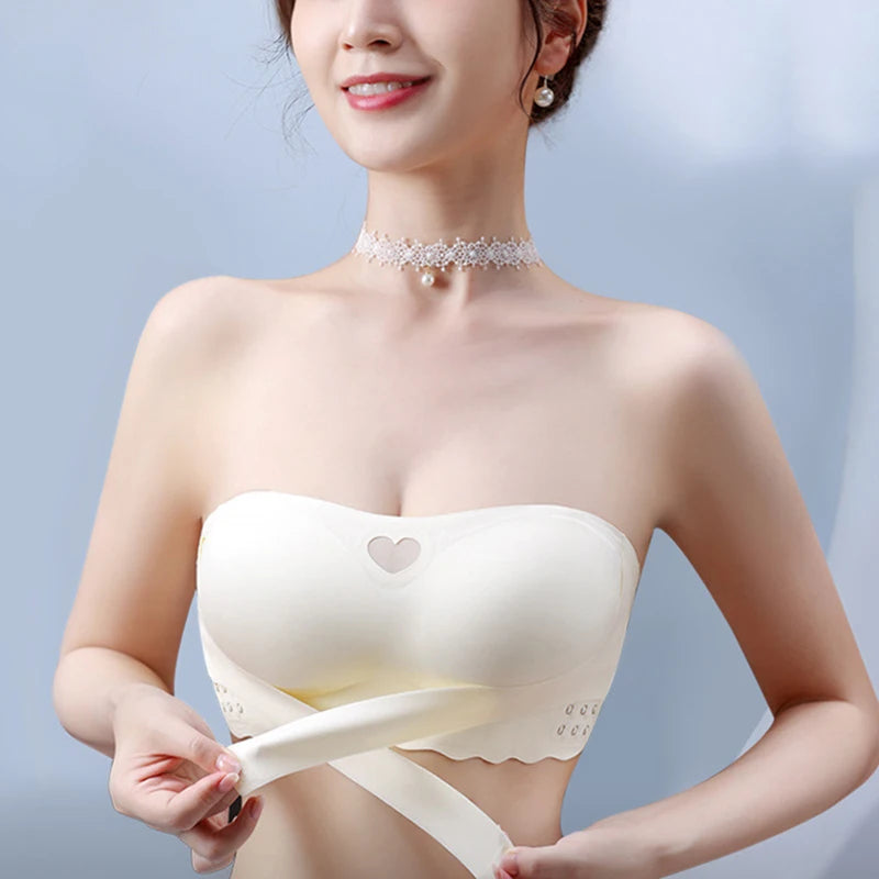 Women's Invisible Strapless Bra Front Buckle Design Anti-Slip Small Chest Gathering Markless All-match Beautiful Underwear.