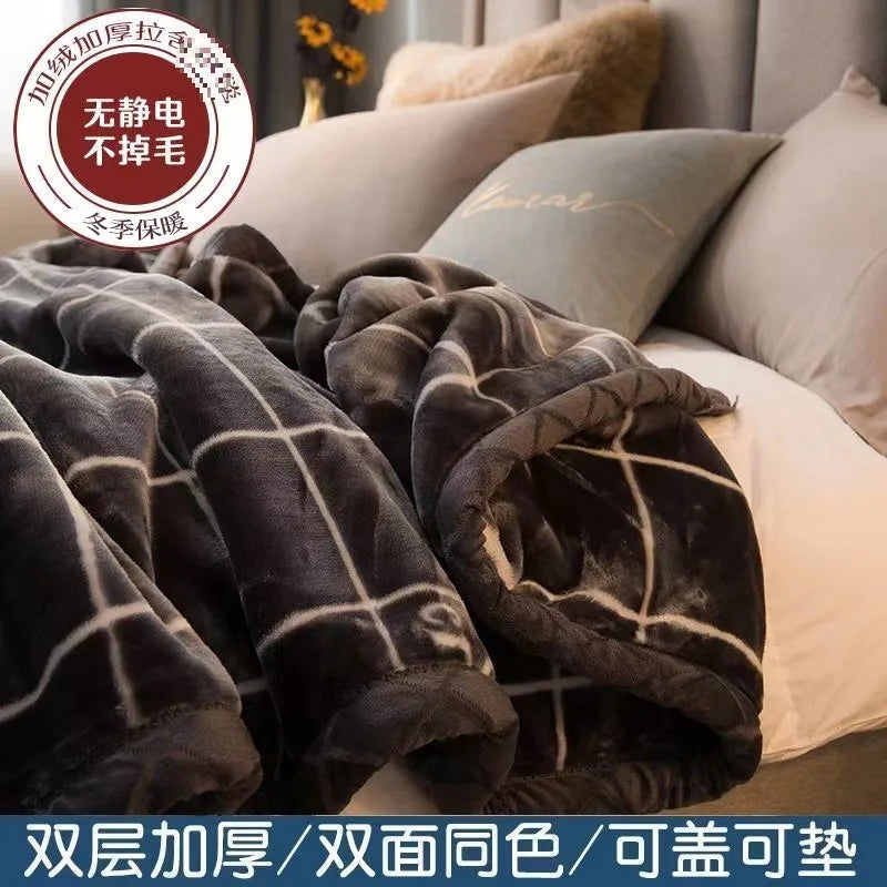 Thiened Double-layer Raschel Blanket Warm Coral Fce Wedding Blanket Single Double Bed Autumn Winter Warmth Cover Blanket