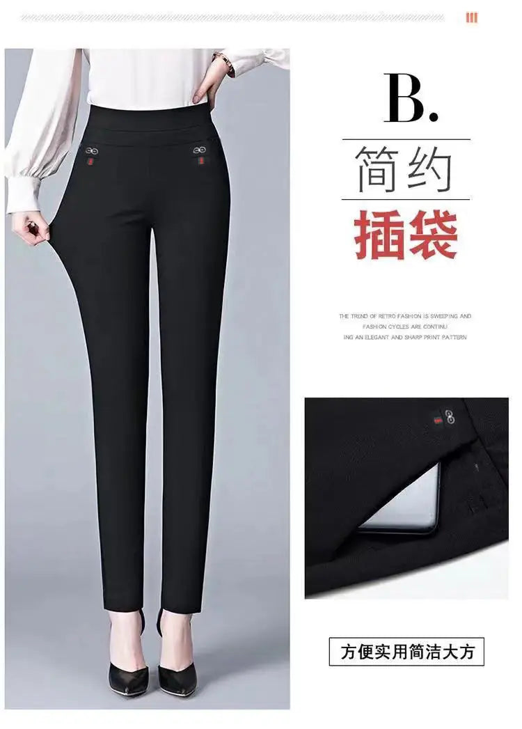 Büro Dame Feste Big Size 6XL Alle-spiel Bleistift Hosen Frühling Herbst Mode Frauen Elastische Hohe Taille Taschen Gerade hosen.