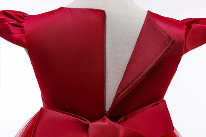 5018 rotes Mädchen-Prinzessinnenkleid mit bestickten Perlen für 3 bis 12 Jahre Mädchen-Schwanz-Partykleid für Kinder, Schulperformance-Kostüme.