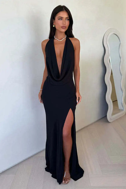 Arctic Cat Sexy Tiefem V-ausschnitt Hohe Schlitz Rückenfreies Party Kleid Für Frauen Elegante Ärmel Schlank Urlaub Strand Sommer Kleidung 2025.