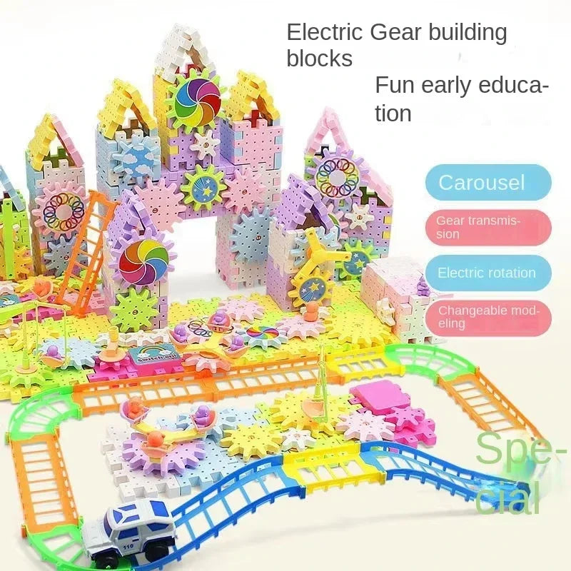 Electric Gears 3D Puzzle Model Building Kits Plastic Brick Blocks Educational Toys for Kids Children Gear Blocks Building Toys.
