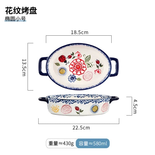 Rectangular/elliptical Double Ear Plate Cheese Baked Rice Tray Ceramic Baking Tray Oven Household Large Square Plate Tableware