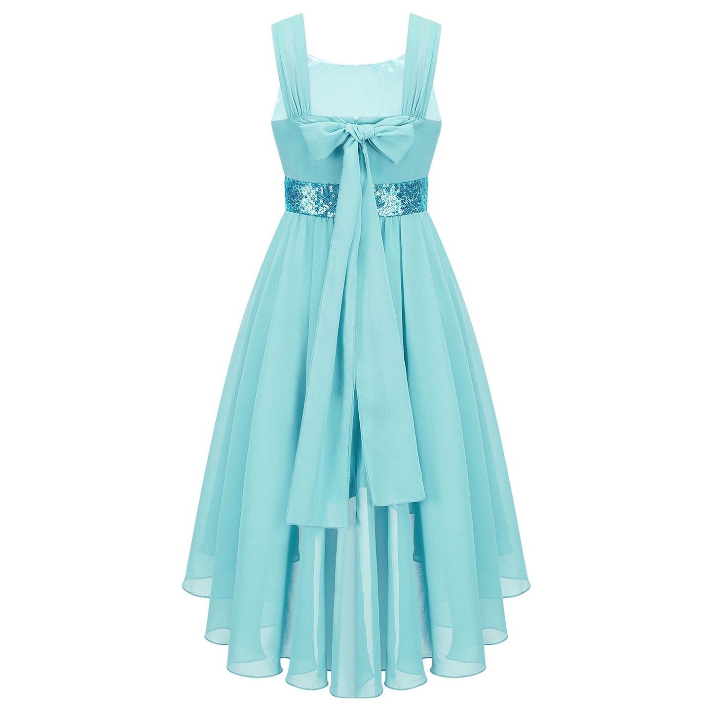 Kinder Blumenmädchenkleid Ärmellos Pailletten Hi-Low-Saum Abendkleid Elegantes Chiffon Prinzessin Geburtstag Formales Hochzeitskleid