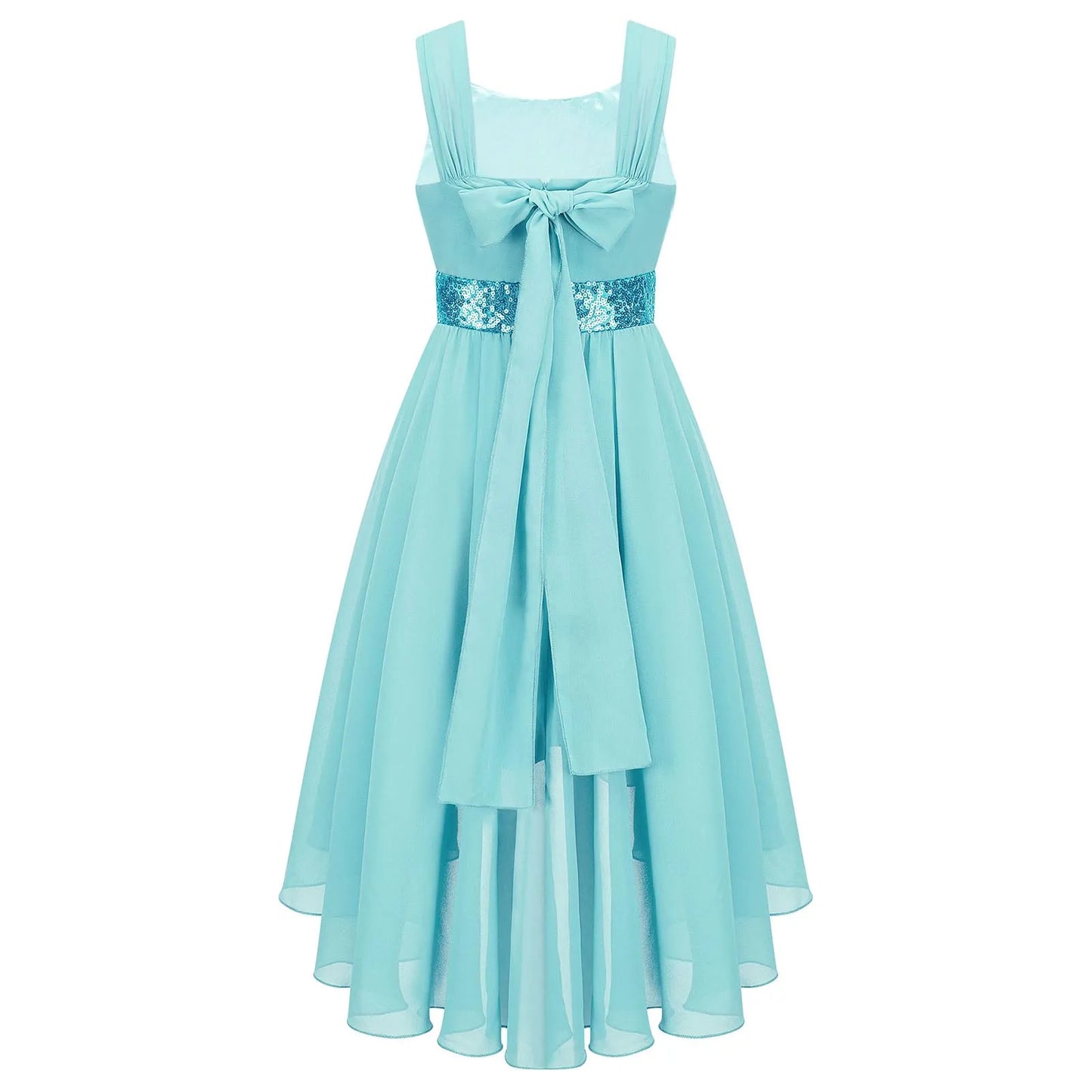 Kinder Blumenmädchenkleid Ärmellos Pailletten Hi-Low-Saum Abendkleid Elegantes Chiffon Prinzessin Geburtstag Formales Hochzeitskleid.