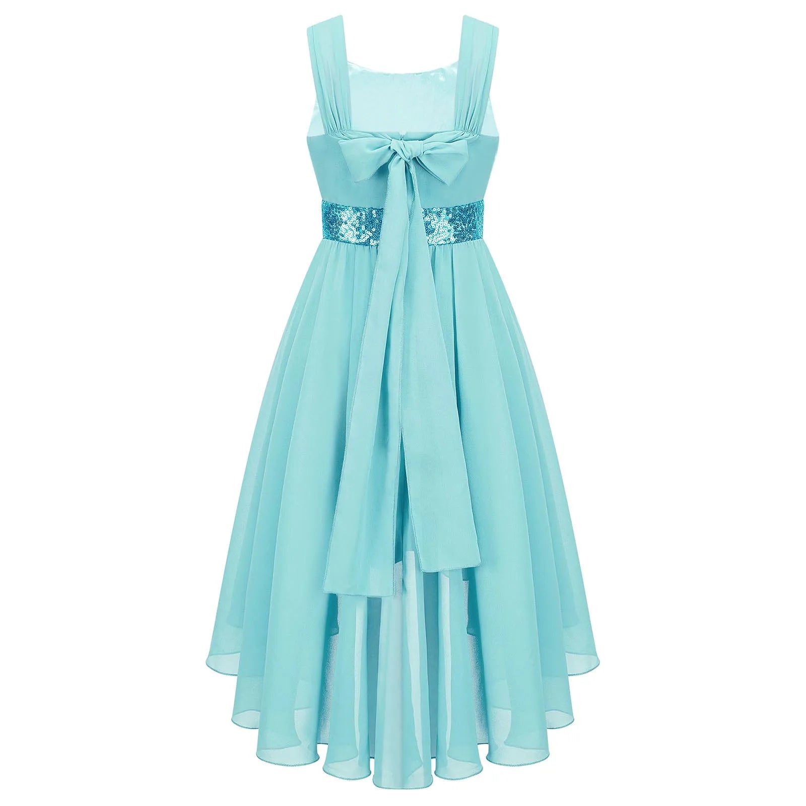 Kinder Blumenmädchenkleid Ärmellos Pailletten Hi-Low-Saum Abendkleid Elegantes Chiffon Prinzessin Geburtstag Formales Hochzeitskleid.
