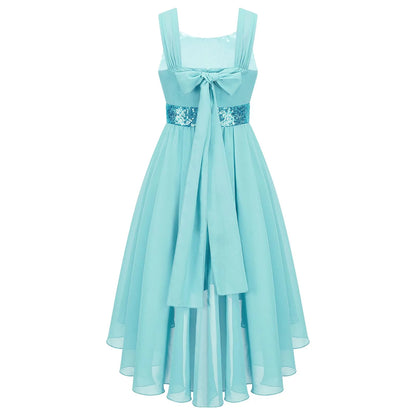 Kinder Blumenmädchenkleid Ärmellos Pailletten Hi-Low-Saum Abendkleid Elegantes Chiffon Prinzessin Geburtstag Formales Hochzeitskleid.