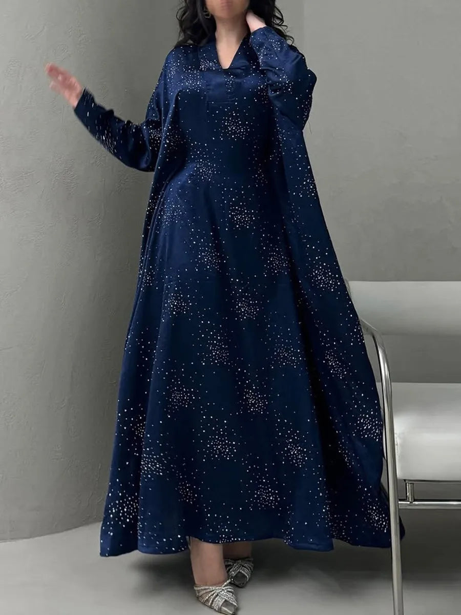 Women Ramadan Eid Arabic Dubai Abaya Luxury Muslim Fashion Hot Beading Long Dress Kaftan Robe Femme Islam Prayer Clothing Kebaya.