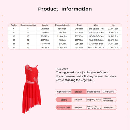 6–16 Jahre Mädchen, modernes lyrisches Tanzkleid, ärmellos, glänzender Strass-Trikot, Tanzkleidung für Skating, Gymnastik, akrobatische Leistung.