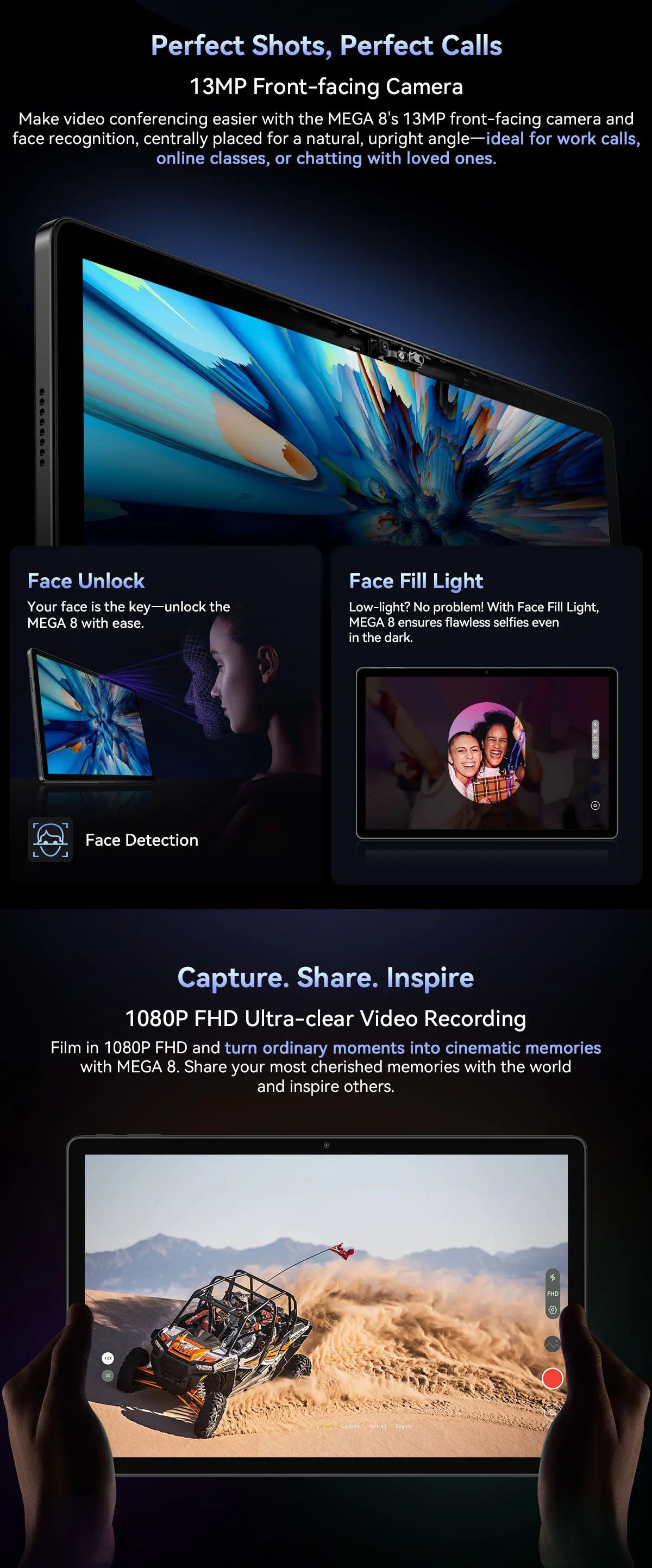 Blackview MEGA 8 Tablet 13‘’ 2K FHD Display, Octa Core T620 Android 15, 12GB RAM, 512GB ROM, 50MP + 13MP Camera, 11000 mAh