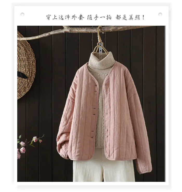 2023 Retro Kunst Winter kurze Jacke Frauen einfarbig personal isierte vielseitige lose lässige Baumwoll mantel geste ppte Tops z4260.