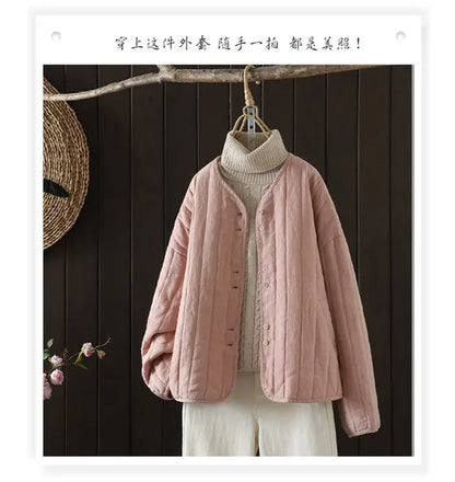 2023 Retro Kunst Winter kurze Jacke Frauen einfarbig personal isierte vielseitige lose lässige Baumwoll mantel geste ppte Tops z4260.