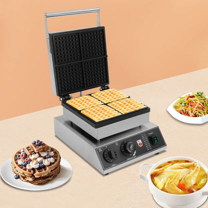 2000 W Commercial Waffle Maker Waffle Machine with Timer, 4 Extra Thick Square, Temperature Adjustable, Non-Stick Coating.