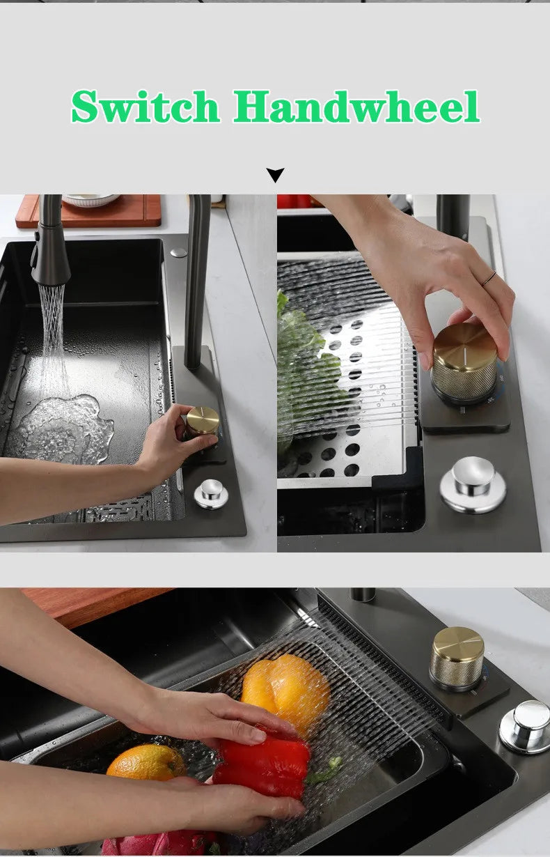 Wasserfall-Küchenspüle aus Edelstahl 304, Zughahn, Einzelschlitz, Hochdruckbecher, Waschmaschine, Café, Weinbar, Waschbecken