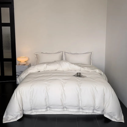 Luxury 1000TC Egyptian Cotton Solid Color Hotel Style Embroidery Bedding Set Duvet cover Set Flat/Fitted Bed Sheet Pillowcases.