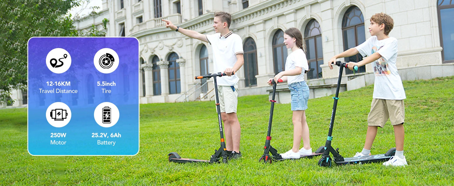 RCB Electric Scooter for Kids Ages 6-8-12, R15 Kids Electric Scooter, 20 KM/H Top Speed, 16KM Range, 3 Heights Adjustable, Gifts.