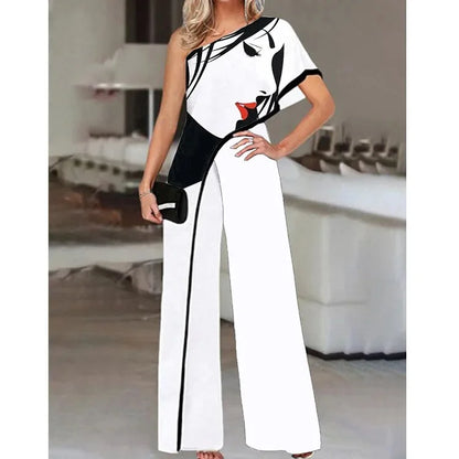 2024 Amazon Independent Station Women's Jumpsuit Slimming Fashionable Color Blocking Women's Trousers Jumpsuit Casual Style