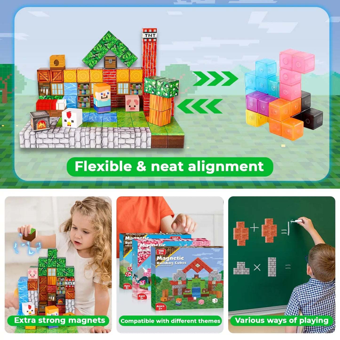 Magnetic Blocks 100PCS Magnetic Building Cube Game,Constructions Toys for Boys & Girls,STEM Montessori Stacking Toy for Children.