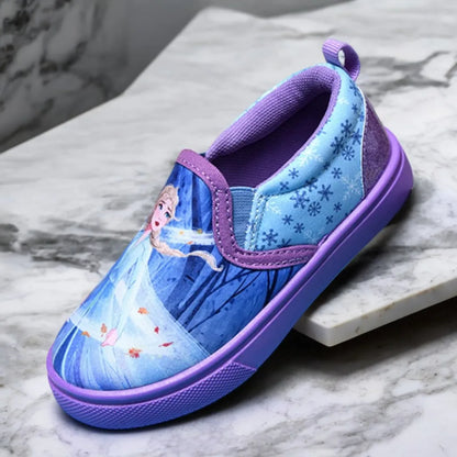 Disney Children's Casual Canvas Shoes Cartoon Priness Elsa Pattern Girls' Cartoon Breathable Shoes Student Blue Shoes Size 26-29.