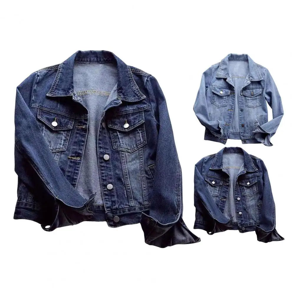 Frauen Denim Jacke einreiher Brust Klappe Tasche Jacke Langarm Dünne Kurze Mantel Retro Damen Denim Jacken Oberbekleidung.