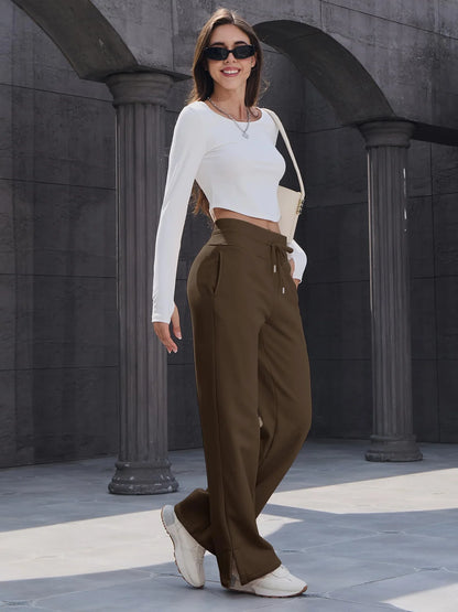 TACVASEN Fleece Hose mit weitem Bein Damenmode hoch taillierte Jogging hose Lounge hose weiche warme Winter Baggy Hose Streetwear