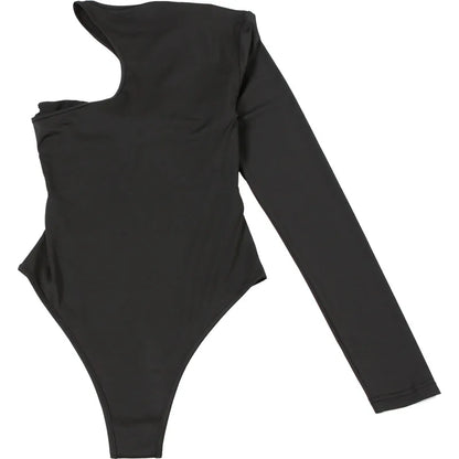 Autumn 2025 Long Sleeve Pullover New Fashion Sexy Spice Girls Crew Neck Single Rotator Sleeve Pleated Slim Bodysuit Women