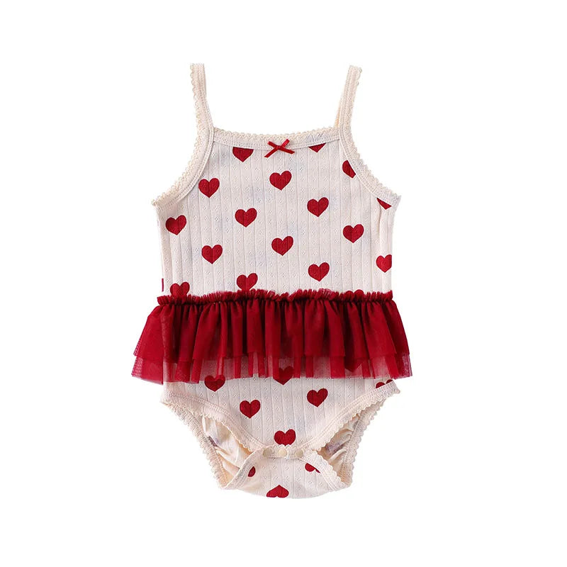 0-24M Baumwolle Baby Mädchen Strampler Herz Druck Nette Prinzessin Body Sommer Neugeborenen Kind Baby Kleidung Kurzarm outfit