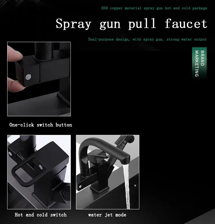 kitchen sink Black nano-sink single-slot household hand-washing basin kitchen large 304 stainless steel sink sink bowl