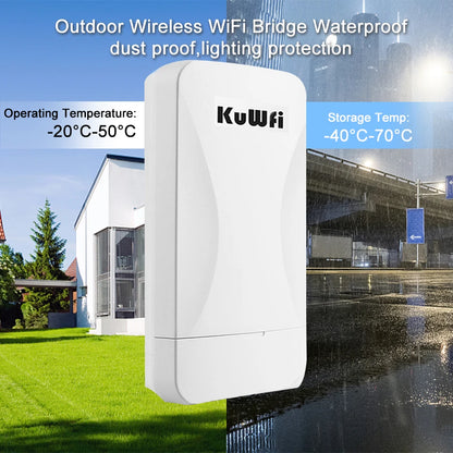KuWfi 300Mbps Outdoor CPE Bridge 2.4G Wireless WiFi Bridge AP Repeater Mode Signal Amplifier PTP PTMP Up to 1KM WAN LAN 24V POE.