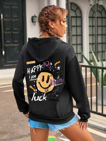 Interesting Graffiti Printing Women Hoodie Fashion Street Hoody Casual Versatile Sweatshirt Autumn Fleece S-Xxl Female Clothing