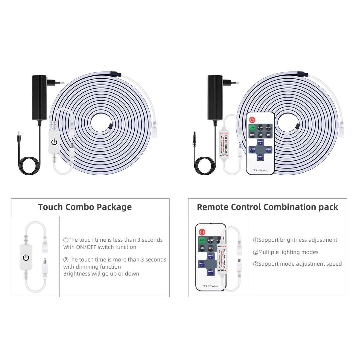 Waterproof COB LED Strip Lights 24V Flexible Neon Light Black Silicone Tube Linear Dimmable Lighting with Touch Sensor Switch.