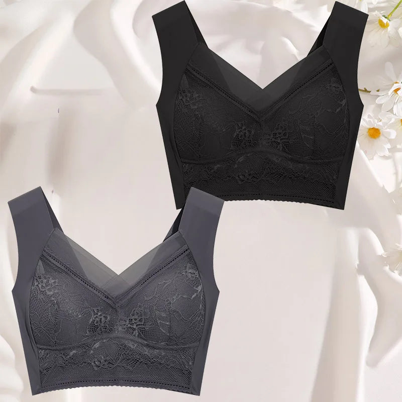 FINETOO 2Pcs Plus Size Sexy Crop Tank Top Seamless Bra Push Up Women Bras Wireless Bralette Femme Underwear Sports Lace Lingerie