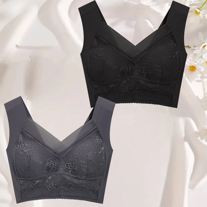 FINETOO 2Pcs Plus Size Sexy Crop Tank Top Seamless Bra Push Up Women Bras Wireless Bralette Femme Underwear Sports Lace Lingerie