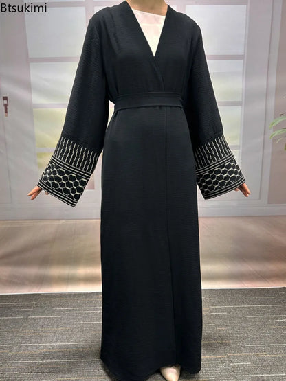 Embroidery Open Modest Kimono Abaya Dubai Luxury Islam Muslim Kaftan Modal Dress Arabic Abayas Women Kebaya Robe Femme Musulmane.