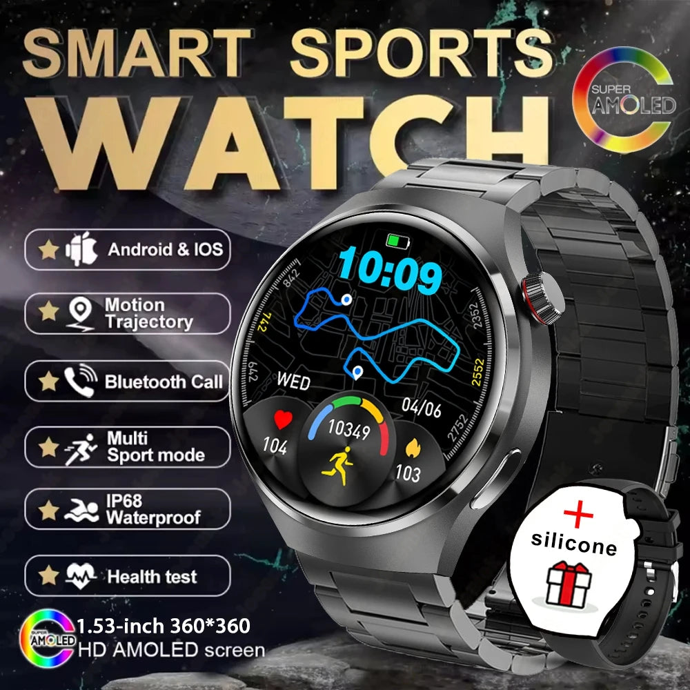 2025 New Watch 4 GT Series Smart Watch Men AMOLED Screen Heart Rate Health Monitoring Bluetooth Call Business Smartwatch Man