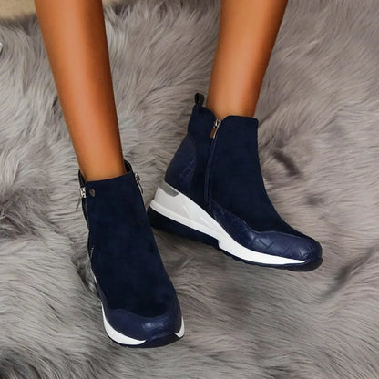 New Women Winter Boots Chunky Sneakers Ankle Boots Woman Zipper Buckle Thick Sole Platform High Top Female Booties.