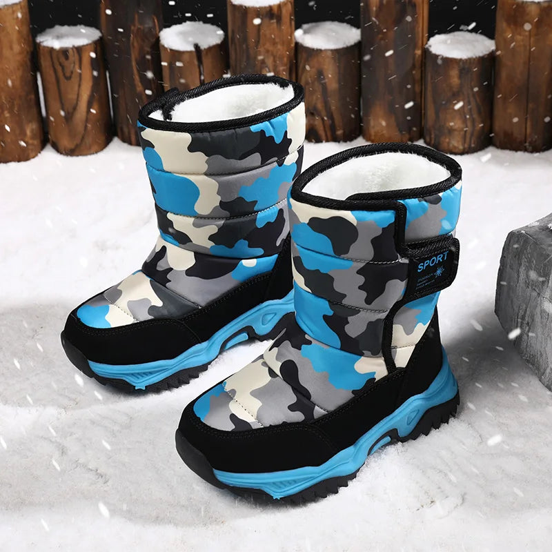 2025 Winter Children Shoes Plush Waterproof Fabric Non-Slip Girl Shoes Rubber Sole Snow Boots Fashion Warm Outdoor Boots.