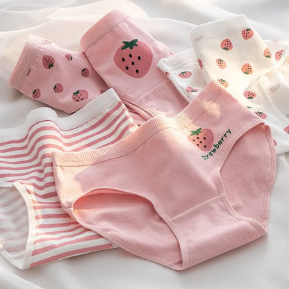 New 5Pcs/set Cotton Panties Strawberry Bear Cartoon Girls Briefs Sexy Women Underwear Lingeries Female Underpants.