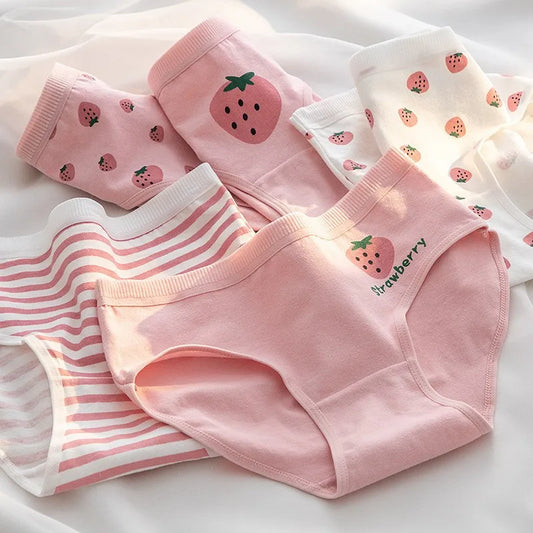 New 5Pcs/set Cotton Panties Strawberry Bear Cartoon Girls Briefs Sexy Women Underwear Lingeries Female Underpants.