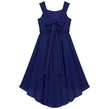 Kinder Blumenmädchenkleid Ärmellos Pailletten Hi-Low-Saum Abendkleid Elegantes Chiffon Prinzessin Geburtstag Formales Hochzeitskleid