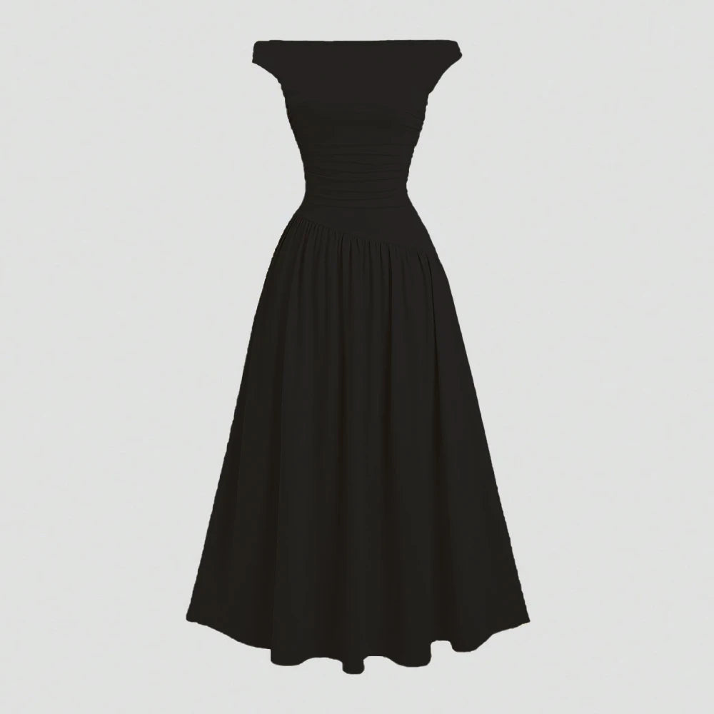 Mia Muse Kleider Sommer Französisch Einfarbig Asymmetrische Falten Ärmellose One-Shoulder Drapierte Midi Basics Kleider Für Frauen.