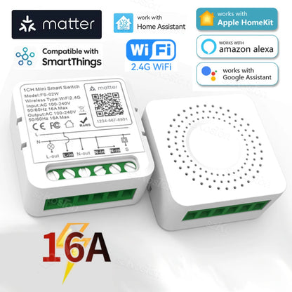 Matter WIFI Smart Switch 1-Kanal-Modul Automatisierungsrelais Smart Breaker Sprachsteuerung Homekit Siri Alexa Google Home.