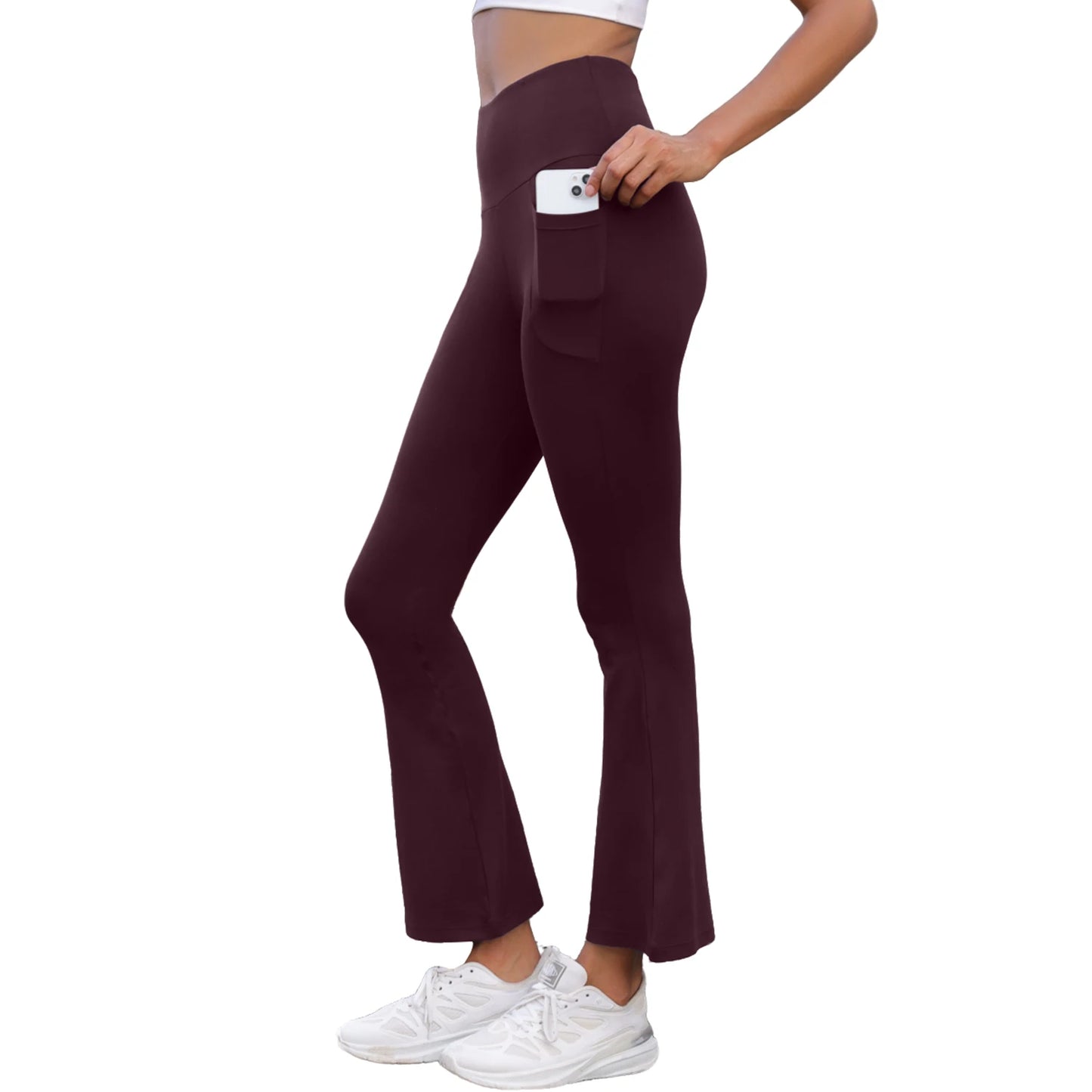 Women's Super Soft Flare Pants with Pockets High Waisted Tummy Control Workout Yoga Push Up Gym  Fitness Leggings Bell Bottoms.
