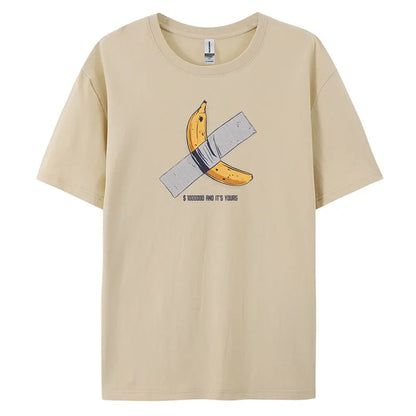 Banana Men's Casual Short-sleeved T-shirt with 100% Cotton Fashion print Tees oversize.
