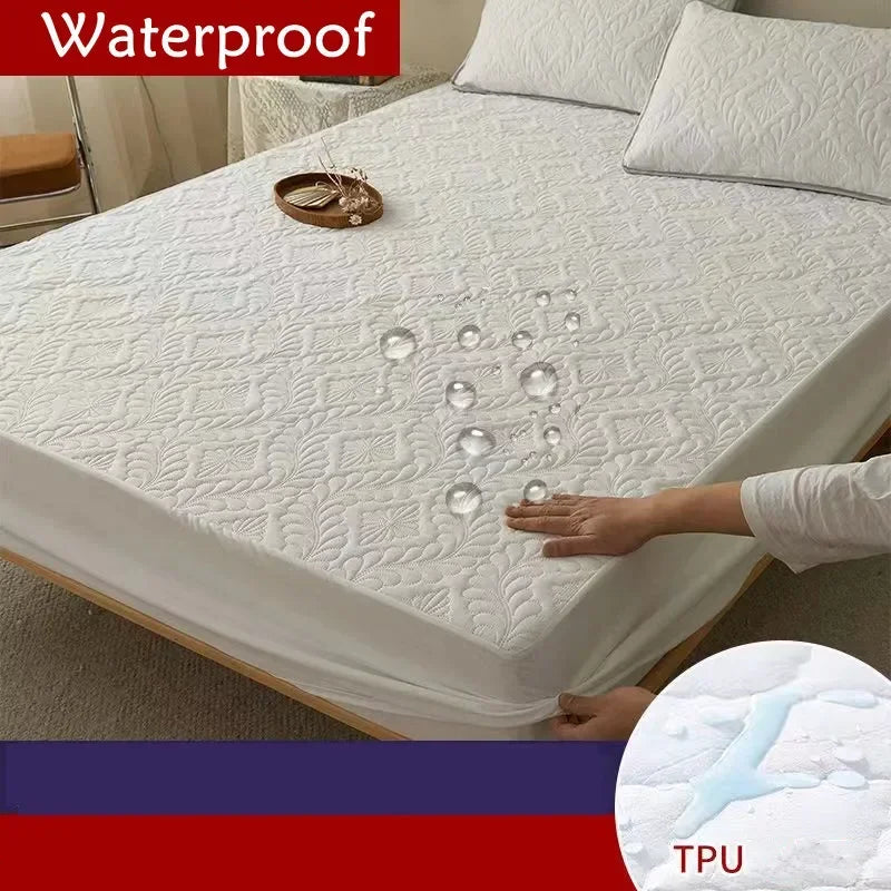 Waterproof Mattress Protector Thicken Fitted Bed Sheet Breathable & Noiseless Mattress Pad for Twin/Double/Queen/King Size Beds.